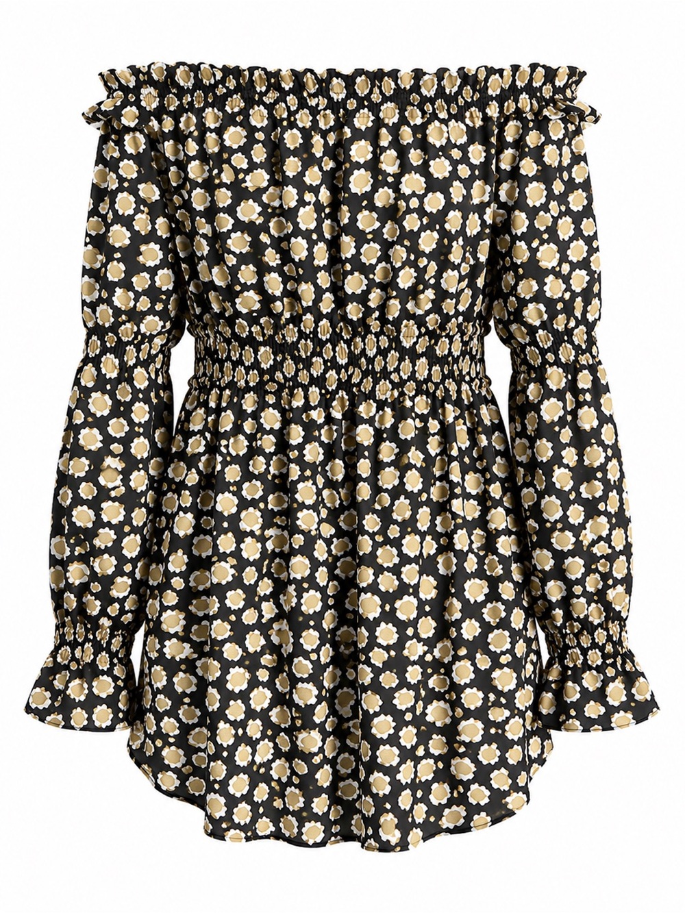 Boohoo Black Khaki Leopard Print Off Shoulder Dress / Long Top Size 12